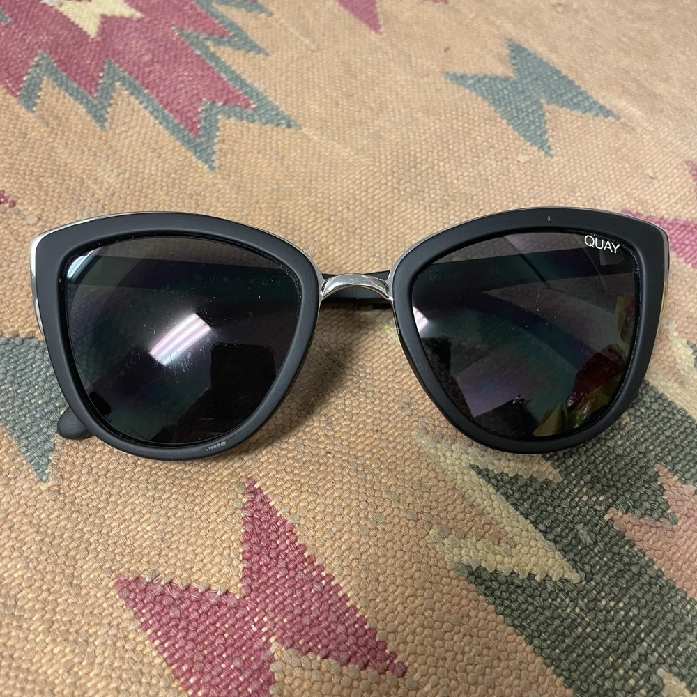 Quay Australia My Girl 126 Sunglasses Womens Black Cat Eye Frame Oversized Retro